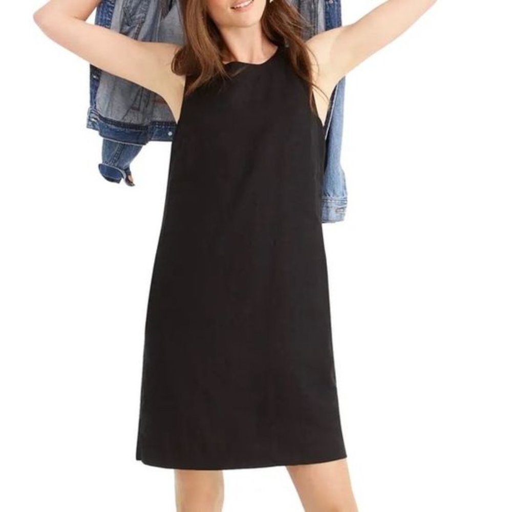 Like New J.Crew Linen Shift Dress Black Sleeveless Button Back Pockets Small - Picture 2 of 11